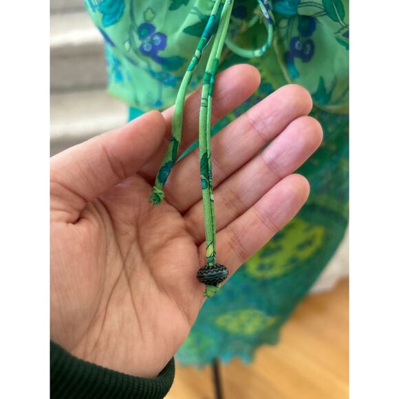 Vintage Y2K Sangria Green Block Print Floral Sleeveless Slip Dress Fairy Goddess - Picture 2 of 8